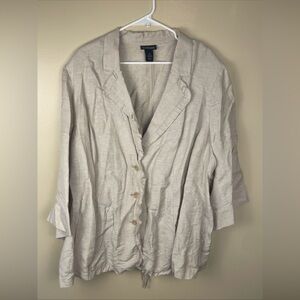 Lane Bryant Women’s Linen Beige Button-Up Blouse with Ruffle Trim Blazer Plus 28